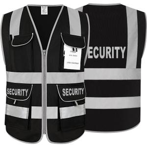 Security Vest for Security Guard 9 Pockets High Visibility Reflective Safety Vest for Men Women, Work Vest with Reflective Strips, Meets ANSI, UG100S-Black X-Large