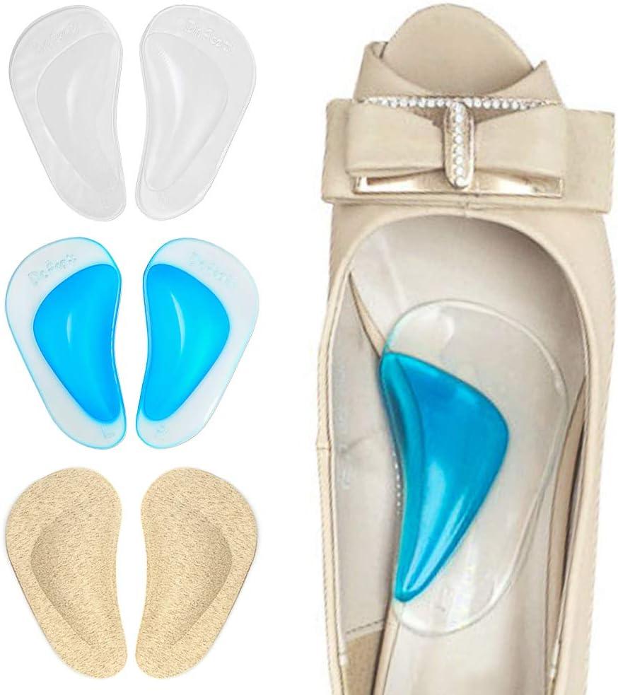 Dr. Foot's Arch Support Shoe Insoles for Flat Feet, Gel Arch Inserts for Plantar Fasciitis, Adhesive Arch Pad for Relieve Pressure and Feet Pain- 3 Pairs (Beige+Blue+ Clear, 3 Count (Pack of 1))