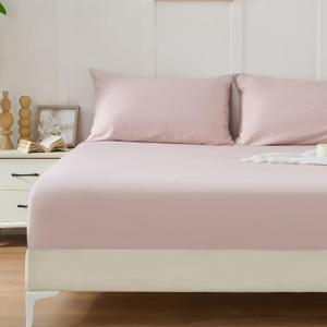 Homiest Dusty Pink Cotton Fitted Sheet & Pillowcase Set, Twin XL 400TC