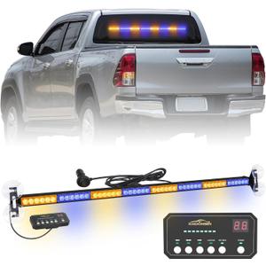 XRIDONSEN 35 inch Amber Blue Traffic Advisor Light Bar 48 LED Emergency Strobe Lights Safety Warning Lights Front/Rear Window w/Display Controller for Firefighter Police Vehicles Trucks