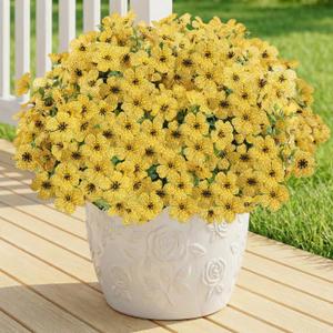 Artificial Flowers Fake Plants for Outdoors Spring Decoration, 13Bundles Silk Realistic UV Resistant Faux Flowers for Outside Planter Porch Yard Patio Garden Home Indoor, Yellow