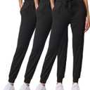 Real Essentials 3 Pack: Women's Ultra-Soft Lounge Joggers Sweatpants Athletic Yoga Pants with Pockets (Large)