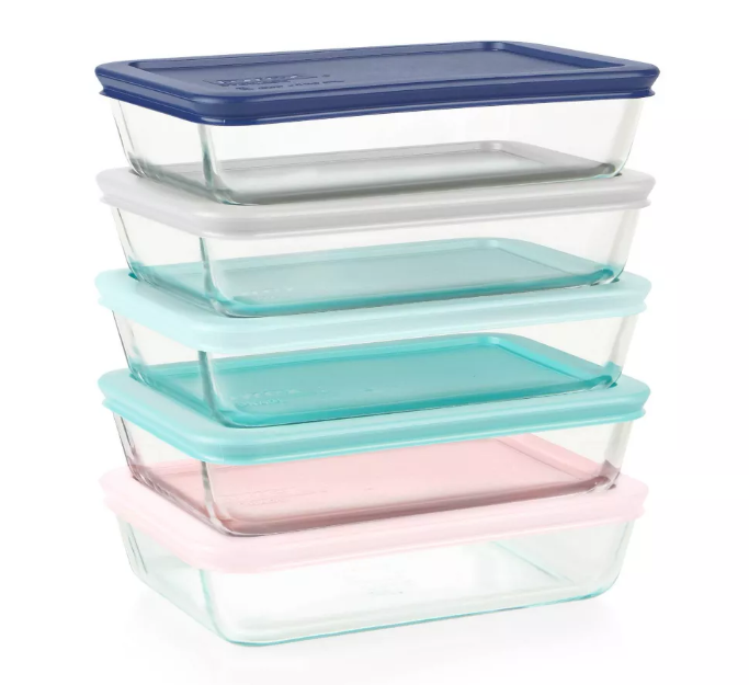Pyrex 10pc Glass Meal Prep Set: Clear Glass Food Storage Containers with Plastic Lids, Dishwasher-Safe 