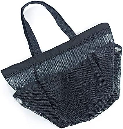 OVISEEN Portable Shower Caddy Basket, Mesh Hanging Shower Tote Bag with 8 Pockets Bathroom Caddy Organizer for College Dorm Camp Gym Swim Outdoor (Black)