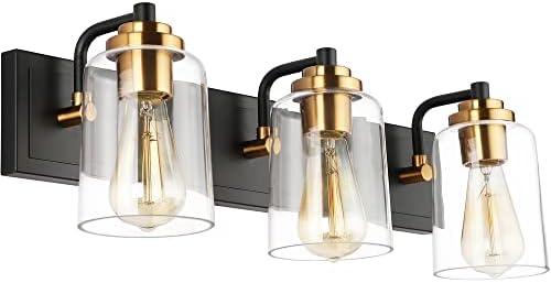 SOLFART Bathroom Vanity Light 3-Light Light fixtures for Bathroom Above Mirror Vintage Lights fixtures Over Mirror in Black Brass Wall Sconces