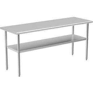 Stainless Steel Table for Prep & Work, 24x72 Inches, NSF Metal Commercial Heavy Duty Table with Adjustable Under Shelf and Foot for Restaurant, Home and Hotel