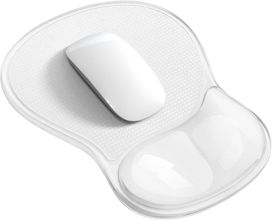 Mouse Pad with Wrist Rest,Ergonomic Mouse Pad with Comfortable Gel Wrist Rest Support and Non-Slip PU Base for Easy Typing Pain Relief, Durable and Washable (Transparent White)