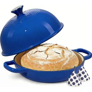 Enamelled Cast Iron Dutch Oven Pot  Dutch Oven Pot with Lid For Sourdough Bread Baking  Cast Iron Bread Oven  Dark Blue, Umite Chef 6QT Pot with Lid & Cotton Potholders