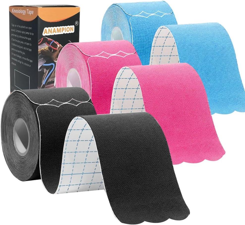 Kinesiology Tape Pro Athletic Sports (3 Rolls,60 Precut Strips) Waterproof Breathable Latex Free Tape for Ankle Wrists Knees Elastic Running Tennis Swimming Football Sports Activities Tapes (Mix) (Black+blue+pink)