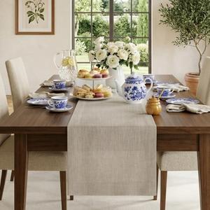 Classic Linen by D'Moksha Natural Table Runner 120 Inches Long, 100% Pure Linen, 14 x 120 Inch Table Runner for Dresser, Dining- Mothers Day, Spring, Summer
