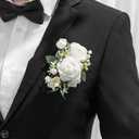 Ling's moment Pocket Boutonniere Single, Boutonniere for Men Groom for Wedding, Prom, Homecoming, Anniversary, Graduation, etc.White Ranunculus Ivory, 6" W x 5" H