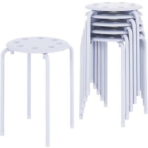 VECELO 6-Piece Stacking Stools, 17.7 Inch Standard Height, Portable Stackable Colorful Decoration Stools for School Classroom and Office Use, White