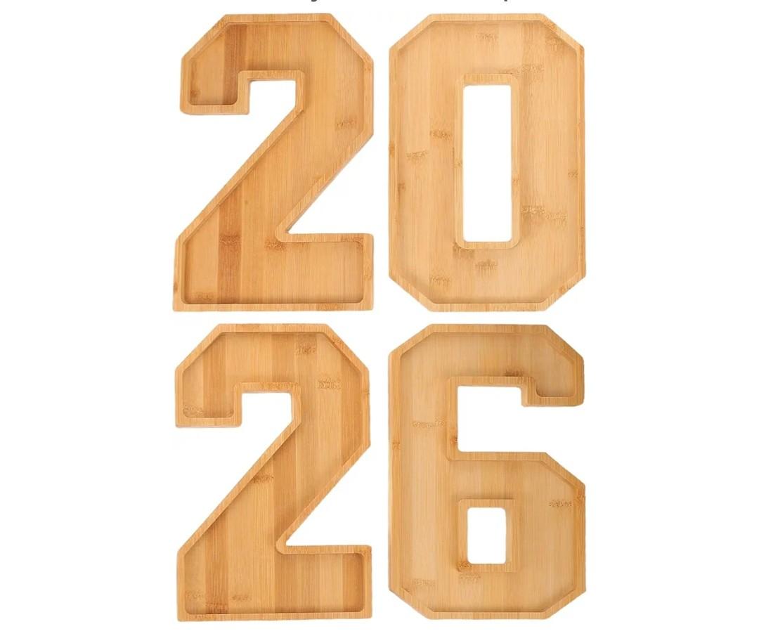 1 Set 2026 Charcuterie Numbers Fillable Wooden Divided Appetizer Tray - Cheese Board Platter for Fruit, Vegetables, Candy, Dessert, New Year Graduation Party Table Centerpiece Decor