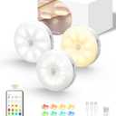 EZVALO Under Cabinet Lighting,1000mAh Rechargeable Puck Lights with Remote,3 Color Temps & 12 RGB Motion Sensor Closet Lights Indoor,Dimmable Under Cabinet Lights for Kitchen,Cabinets,Closet (3 Packs) (White)
