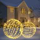 Joomer 2 Pack Christmas Big Ball Lights, 20IN & 18IN Foldable Metal Sphere Lights Waterproof with Timer, Plug-in Hanging Tree Globe Light for Christmas Decorations-Warm White (Non-connectable)