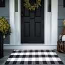 Buffalo Plaid Area Rug - 3x5 Ft, Black and White Checkered, Washable Cotton, Ideal for Front Porch, Kitchen, Entryway, Patio, Bathroom