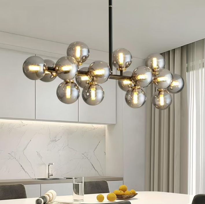 HOOMEDELIER 16 Lights Mid Century Modern Chandelier Black Linear Chandelier Light Fixture Glass Globe Sputnik Pendant Light for Indoor