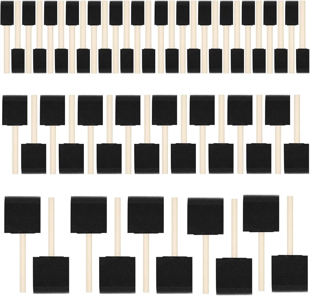 72 Pcs Foam Paint Brushes, Wood Handle Sponge Brushes for Staining, Varnishes, and DIY Craft Projects (1'', 2'' and 3'')