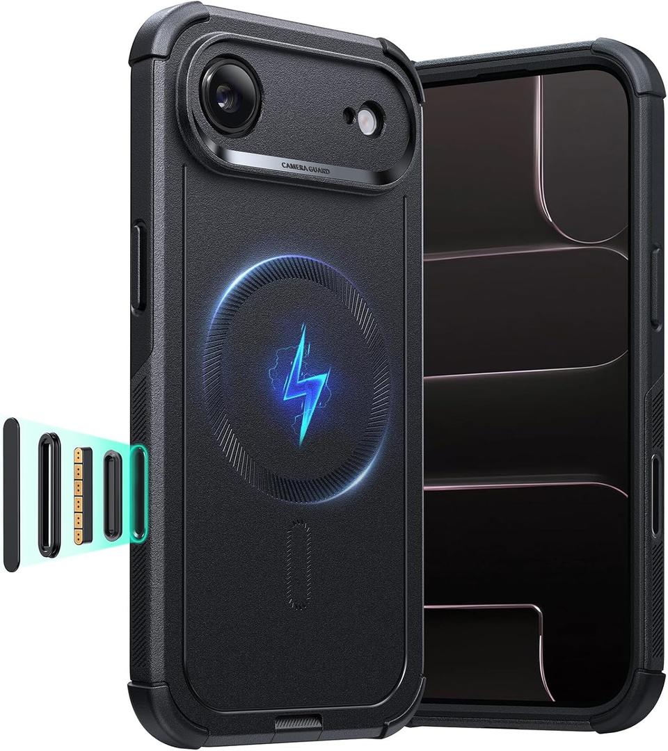 ESR for iPhone Air Case, 7X Military-Grade Drop Protection, Shock-Absorbing Rugged iPhone 17 Air Cover with Camera Control Button, MagSafe Accessories Compatible, Cyber Series, Black