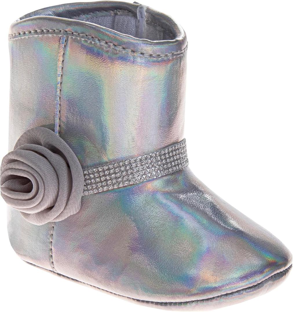 Jomo Infant Girls Fashion Booties Soft Sole First Walker Bow Buckle Flower Shoes Warm Crib Shoes For Newborn Size 2-4