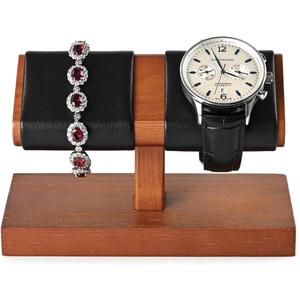 Oirlv Solid Wood Double Watch Display Stand Watch Bracelet OrganizerBlack