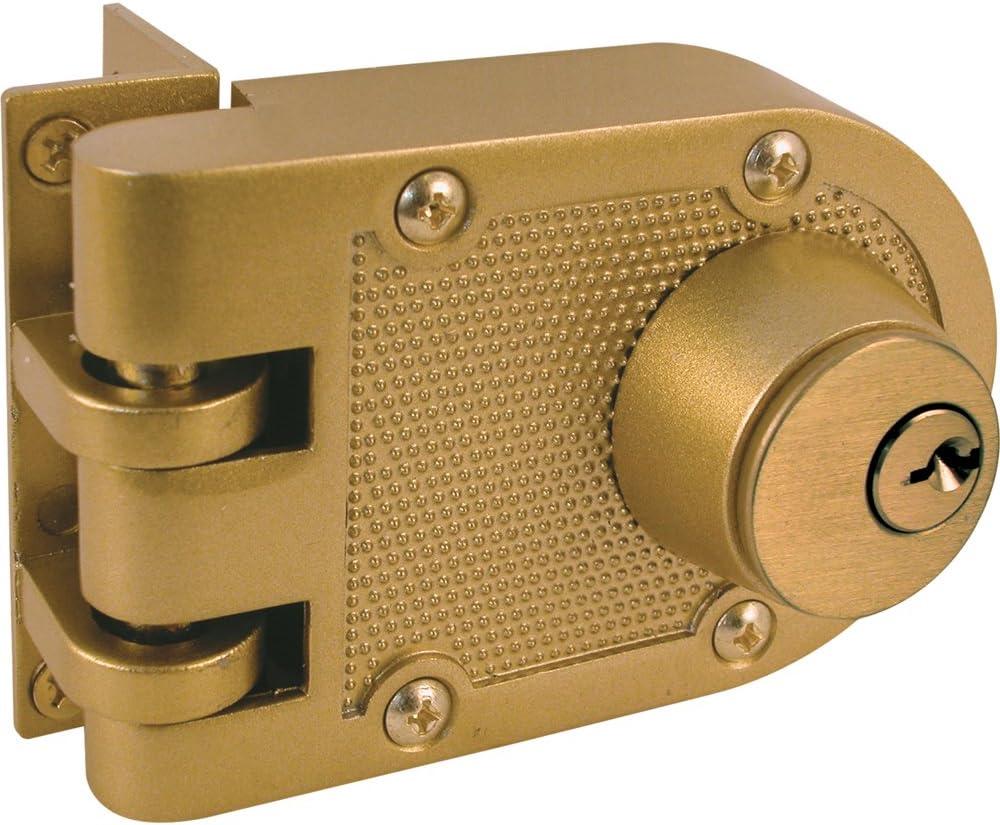 Prime-Line U 9972 Jimmy-Resistant Deadlock, Diecast, Brass Color, Angle Strike, Double Cylinder (Single Pack)