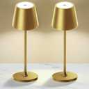 2 Pack Cordless Table Lamp,Portable LED Desk Lamp, 5200mAh Battery Operated, 3 Color Stepless Dimming Up, for Restaurant, Bedroom, Bars, Outdoor Party, Camping, Coffee Shop Night Light Gold