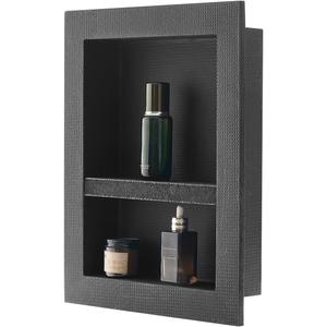 VEVOR Shower Niche, 16 x 20 x 4 inch Recessed Wall Niche with Movable Divider Shelf, Modern Soap & Shampoo Storage Organizer, Square Corners, Sealed Waterproof Design, Black for Bathroom Shower