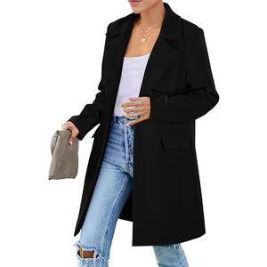 PRETTYGARDEN Women's 2026 Spring Fall Long Blazer Jackets Long Sleeve Lapel Pockets Loose Fit Work Casual Blazers Outerwear, XXL