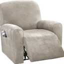 H.VERSAILTEX Velvet Stretch Recliner Couch Covers 4-Pieces Style Recliner Chair Covers Recliner Cover for Reclining Chair Slipcovers Feature Non Slip Form Fitted Thick Soft Washable, French Oak