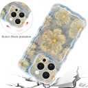 Jusy Compatible with iPhone 13 Pro, Colorful Retro Oil Painting Printed Flower Laser Glossy Pattern Cute Curly Wave Phone Case Soft TPU Cover for Girly Women -Light Blue