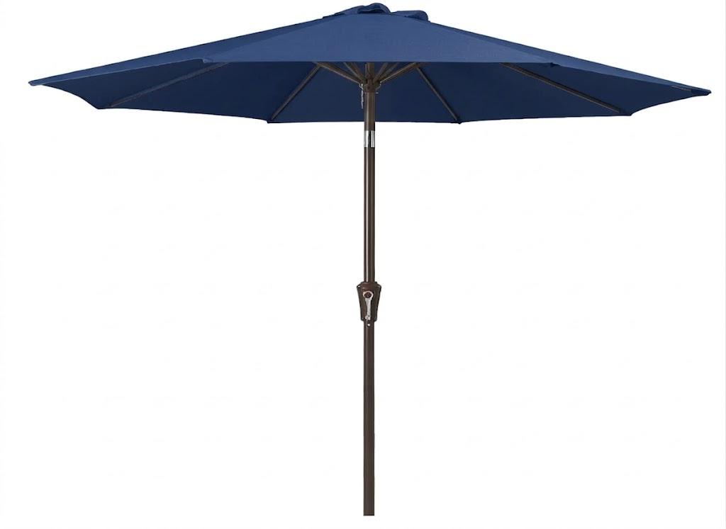 JEAREY 9FT Outdoor Patio Umbrella Outdoor Table Umbrella with Push Button Tilt and Crank, Market Umbrella 8 Sturdy Ribs UV Protection Waterproof for Garden, Deck, Backyard, Pool (Dark Blue)