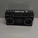 Retro Classic 80s Style Portable Boombox with Cassette Player Recorder, AM/FM/SW1/SW2 Radio, Bluetooth, USB/Micro SD Slots, Headphone Jack, 24W Dual Full-Range High Bass Speakers (Black)