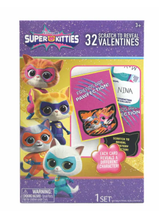 Disney Jr Super Kitties Scratch to Reveal Valentine Cards  32 Valentines With Tattoos Pack Of 3