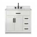 Bathroom Vanity with Sink, Solid Wood, Marble Top, Multiple Storage Drawers & Cabinet Shelf, Built-in Power Outlet