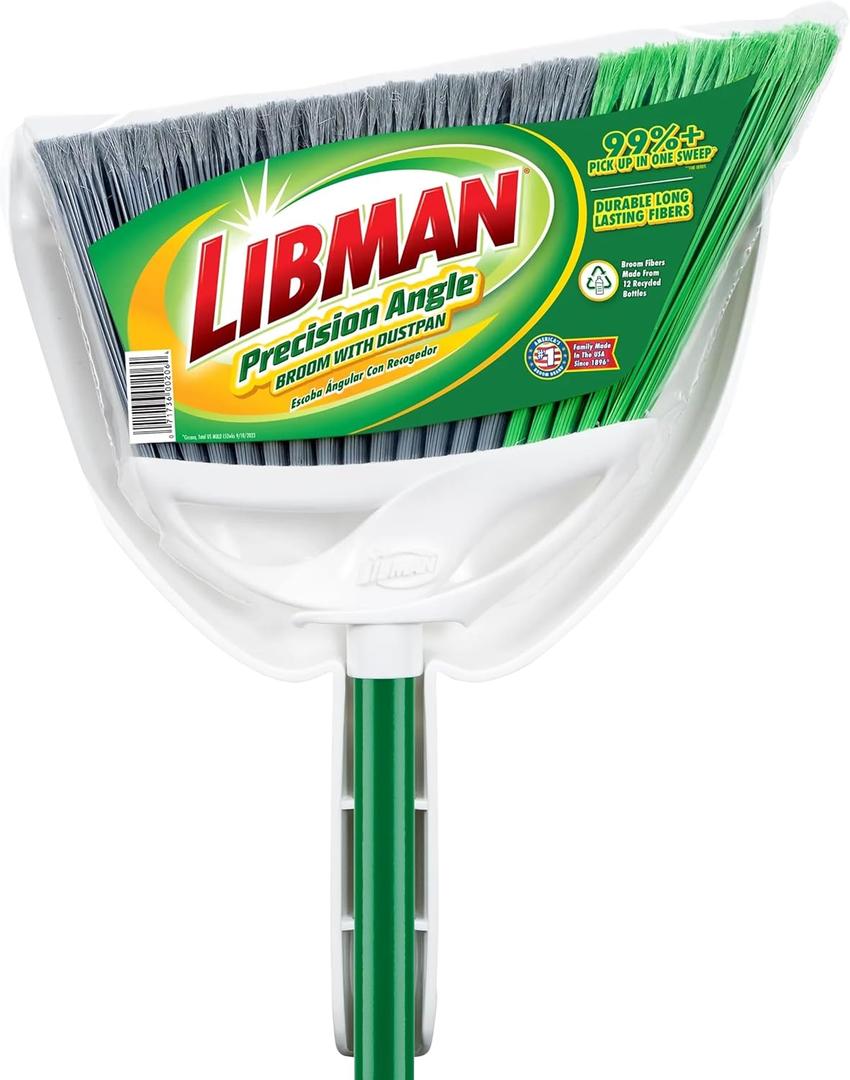 Libman Precision Angle Broom with Dustpan Combo Set for Sweeping Indoor and Outdoor Floors, Pet, Dog Hair Broom, 49 Long Handle, 11" Wide Broom, 10.25" Wide Dust Pan