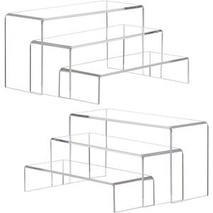 ANDGOO Large Acrylic Display Risers, 2 Sets(11.2L~11.6L~12L) Clear Rectangular Showcase Collectibles Display Shelf, Retail Desktop Risers Display Stand for Organize and Decoration