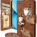 Buleens for iPhone 13 Wallet Case for Women  with Card Holder for iPhone 13 Flip Case Leather Crossbody Cute Aesthetic i Phone 13 Case with Strap Kickstand for Girls Girly, Music Cats