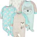 Gerber Baby Girls 4 Pack Sleep 'N Play Footie (Preemie, Aqua Fox)