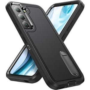 for Samsung Galaxy S22 Plus Case with Kickstand Case 3-Layer Military Grade Protective Case Cover Silicone Rugged Shockproof for Galaxy S22 Plus Phone Case Black+Black