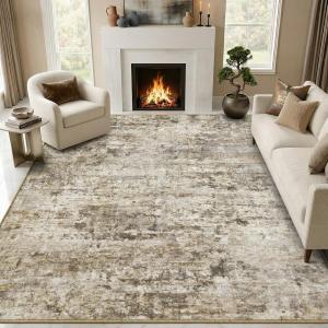 Area Rugs 8x10 Living Room Rug Washable No Slip Low Pile Soft Thickness Large Carpets Indoor Floor Covering for Bedroom Dining Modern Abstract Home Office Decor Brown