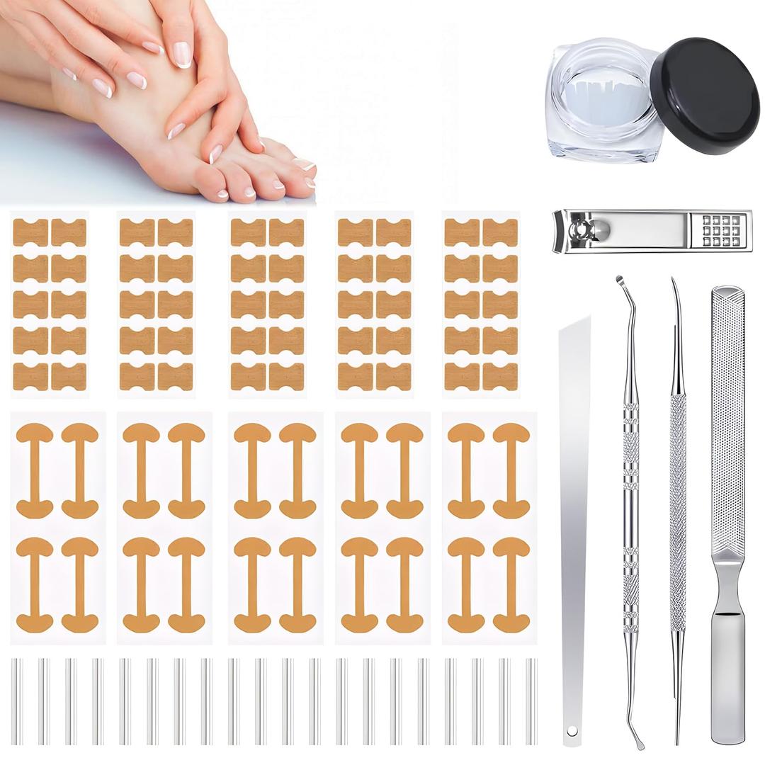 Ingrown Toenail Corrector Set with Correction Strips, Professional ingrown toenails pedicure tool set, Toenail Correction Strips & Ingrown Toenail Corrector for Home Pedicure Care
