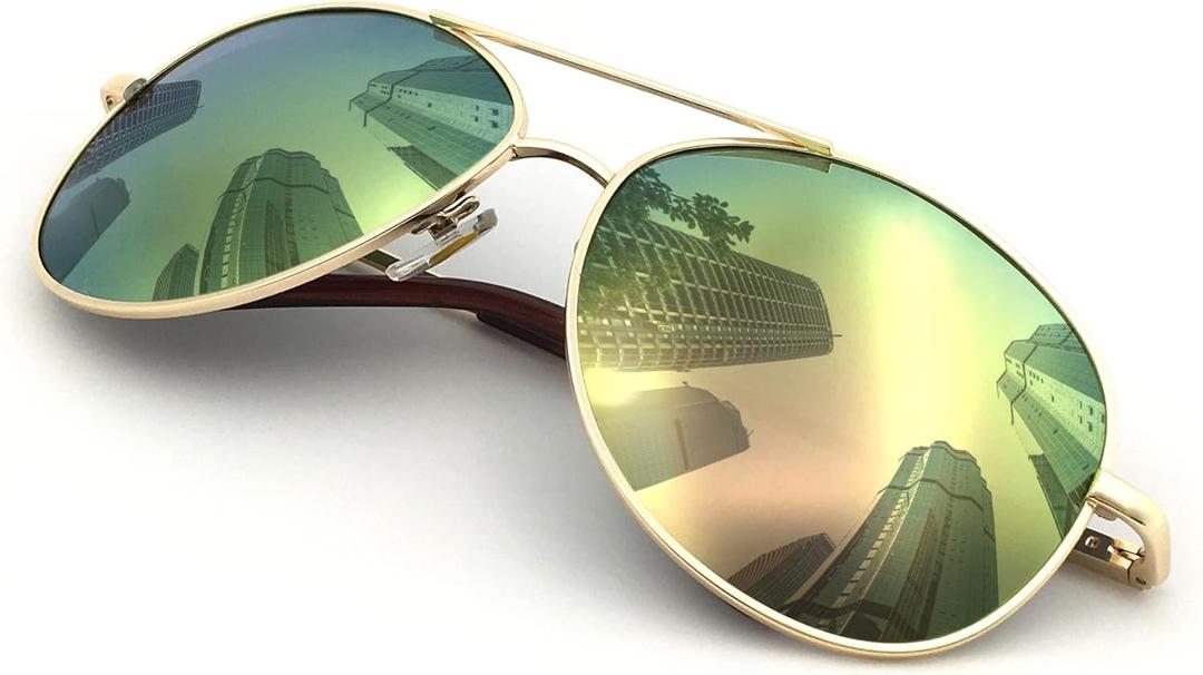 J+S Premium Military Style Classic Aviator Sunglasses, Polarized, 100% UV protection for Men Women (Large 62mm, Gold Frame/Pink Mirror Lens)