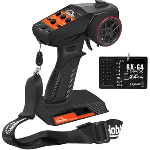 Hobby Fans RC Radio System 4CH 2.4G RC Transmitter with Receiver and Lanyard Anti-Jamming Remote Controller for RC Car Crawler Boat (Black & Orange)