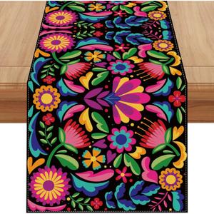 Mexican Fiesta Table Runner Cinco De Mayo Tablecloth Dia De Los Muertos Decor Day of The Dead Decorations and Supplies for Home 13x72 Inch