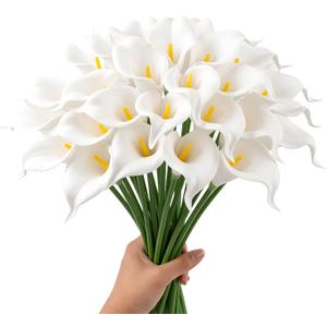 24 Pcs White Artificial Calla Lily Flower Real Touch White Fake Silk Flowers for Wedding Office Home Kitchen Decor