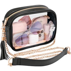 PACKISM Clear Bag for Stadium Events - Cute Clear Purse for Women Crossbody & Adjustable Chain for Sports Games Concerts (Chain Black)