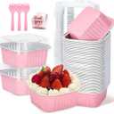 30Pack 5oz Pink Mini Cake Pans with Lids and Spoons Baking Cups Aluminum Foil Pans Tins, Individual Dessert Cups Containers for Sales,Party,Picnics