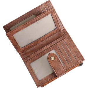 FALAN MULE Small Wallet for Women RIFD Leather Bifold Credit Card Holder with 3 ID Window (White with brown)