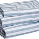 Amazon Basics Breathable, Brushed Microfiber Wrinkle Resistant 3 Piece Bed Sheet Set with 14-Inch Deep Pockets, Twin, Dusty Blue Pinstripe, Printed